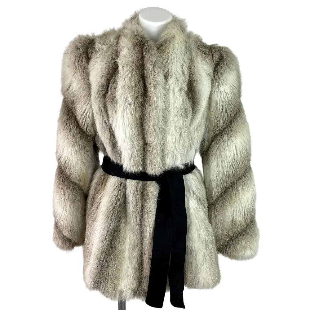 Vintage Faux Fox Fur Short Coat – Quiet Luxury Winter Statement Jacket Medium - Picture 2 of 12